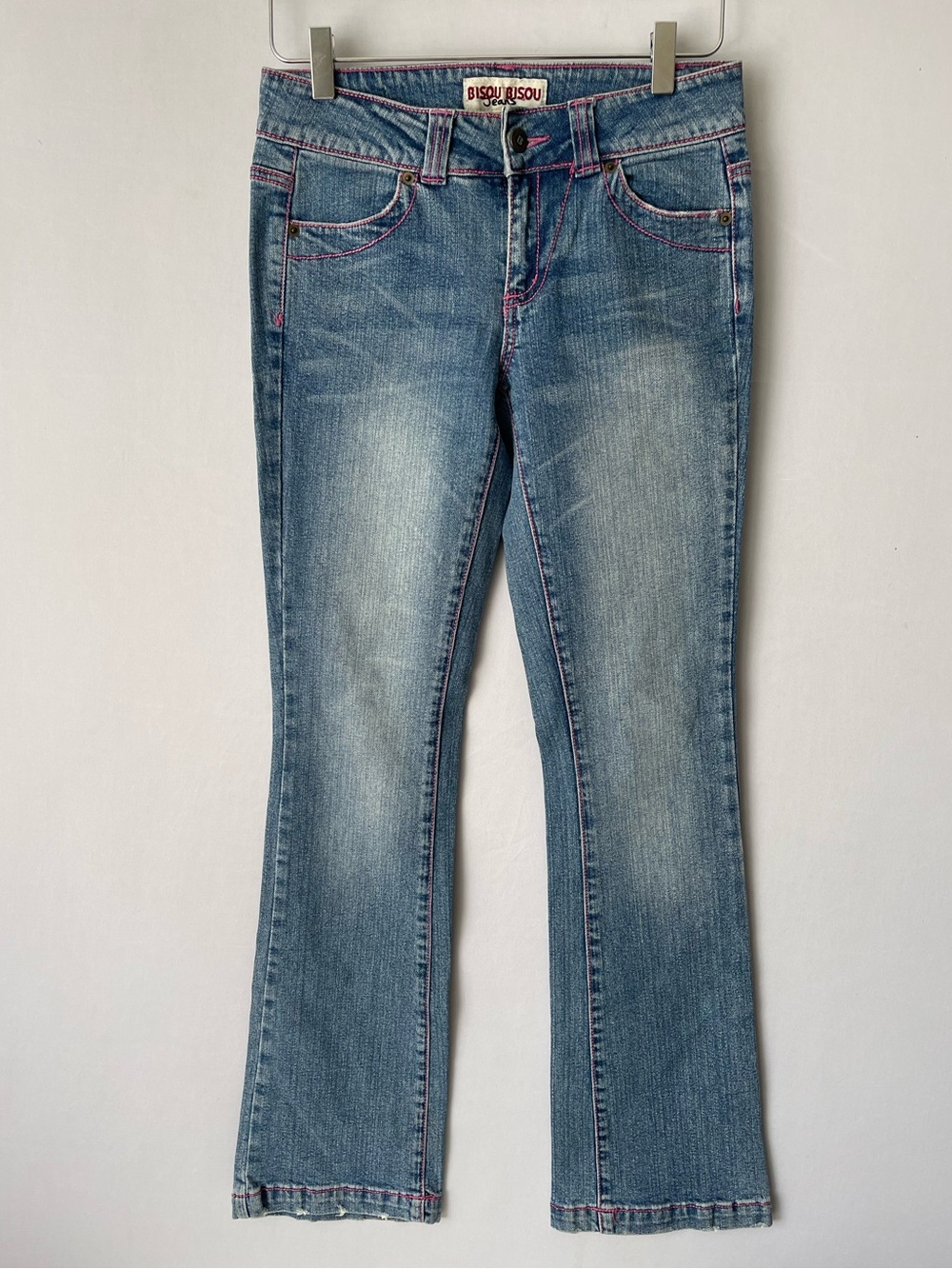 Y2K Low Rise Boot Cut Hot Pink Contrasting Stitching Bisou Bisou Jeans 2